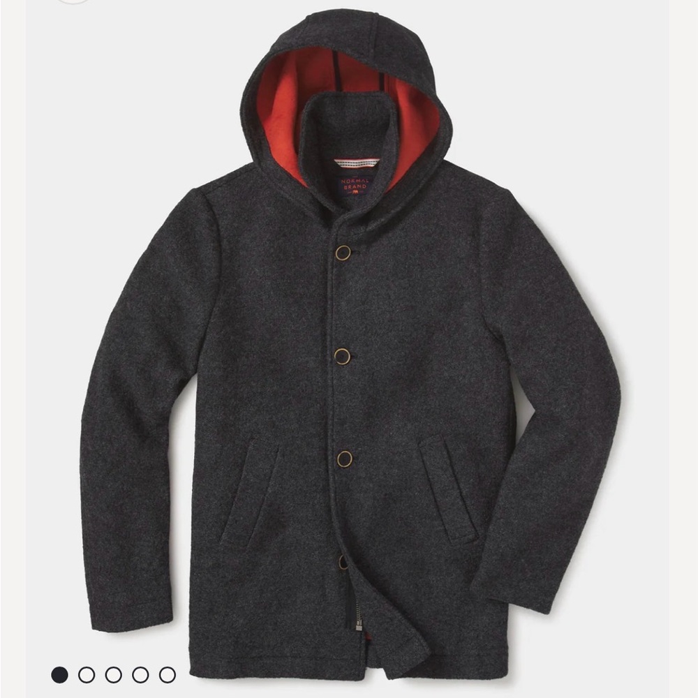 The Normal Brand Dark Gray Pea Coat with Red Hood